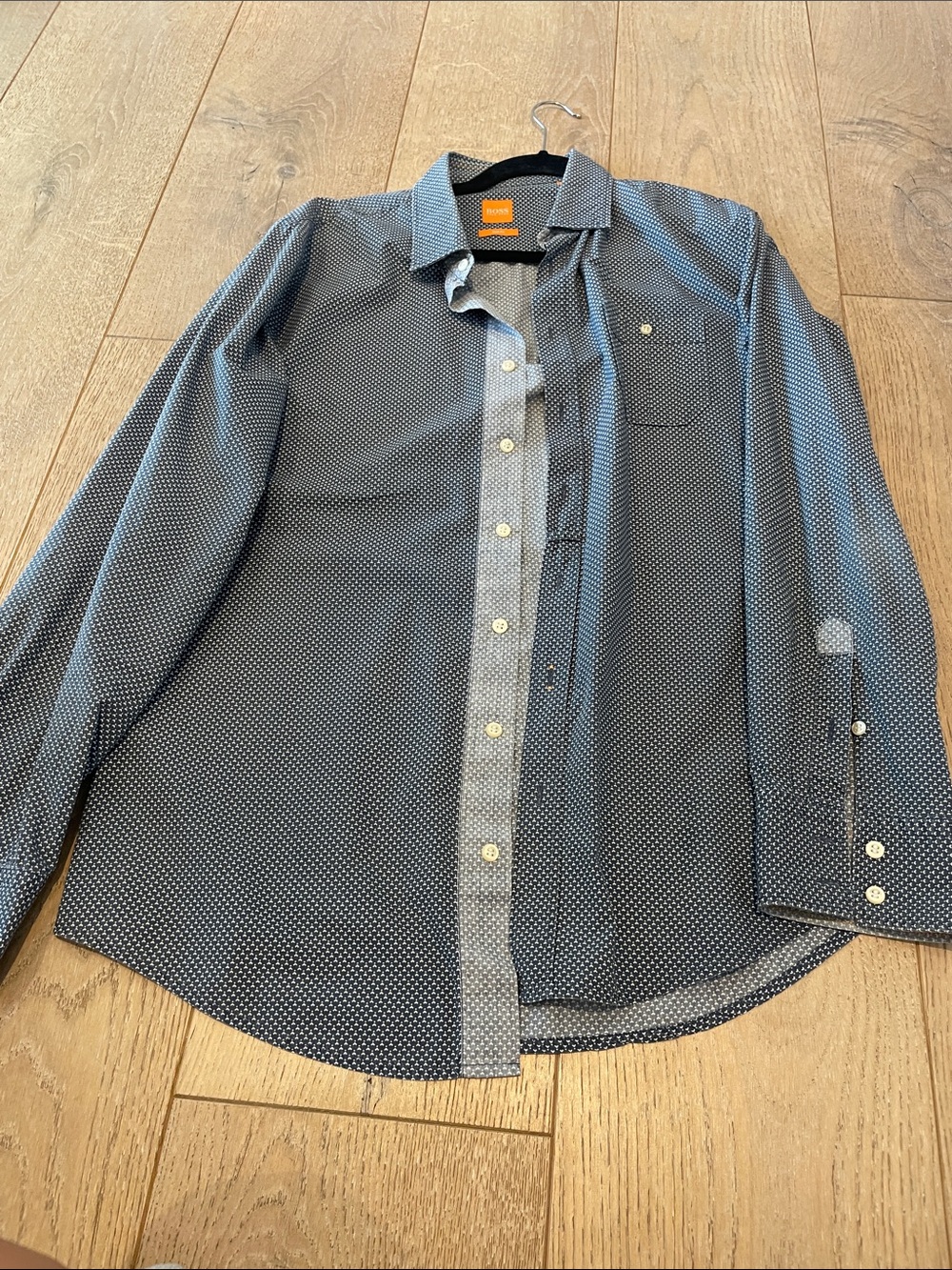 Boss Men's Navy and White Microdot Button-Up Shirt